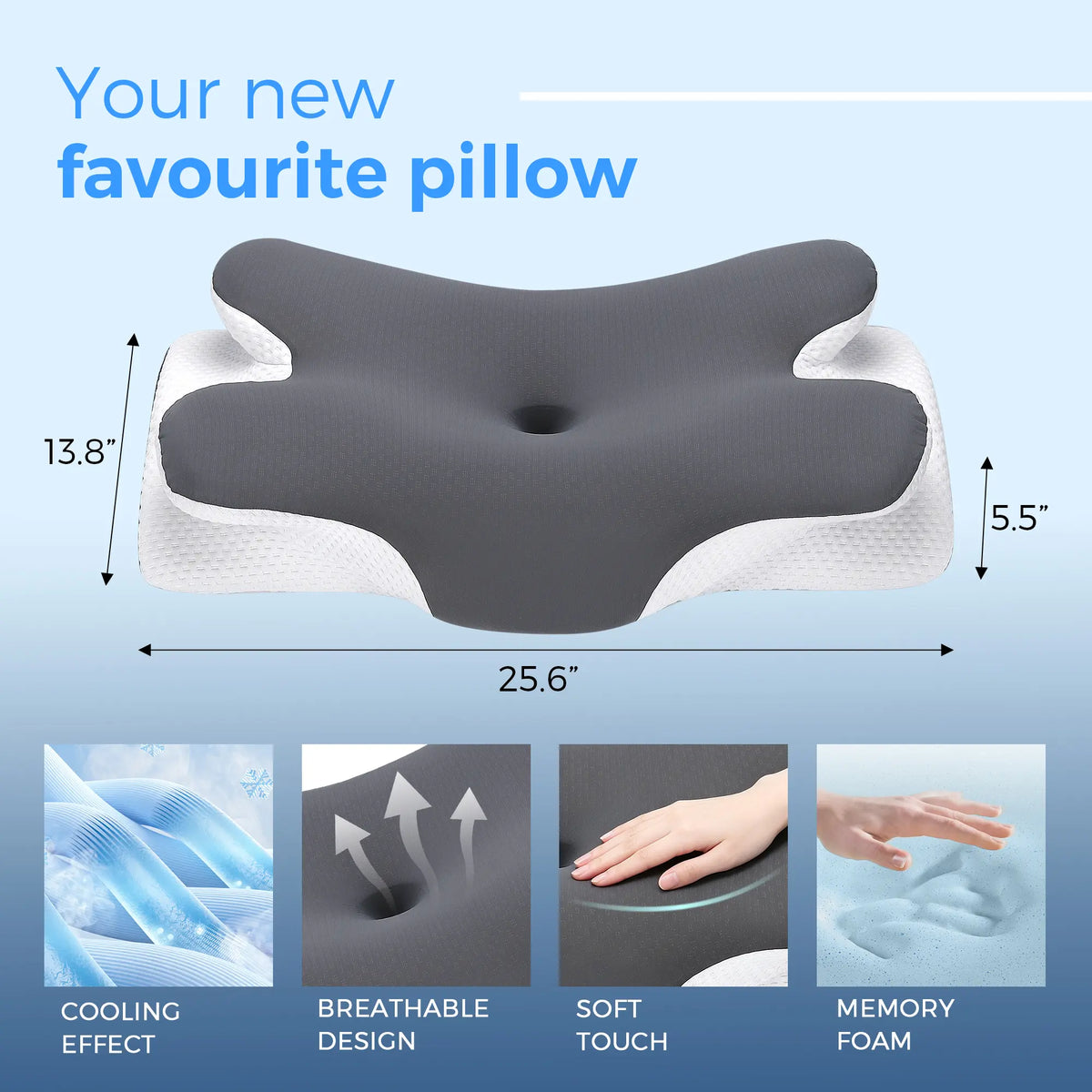 Cooling memory foam neck pillow, adjustable ergonomic memory foam neck pillow