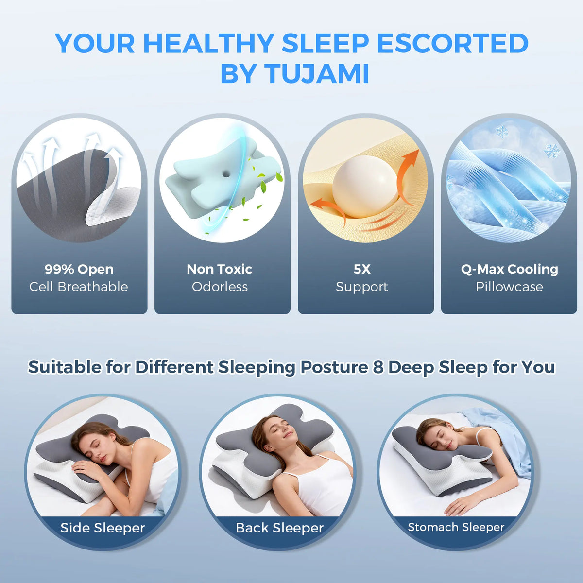 Cooling memory foam neck pillow, adjustable ergonomic memory foam neck pillow