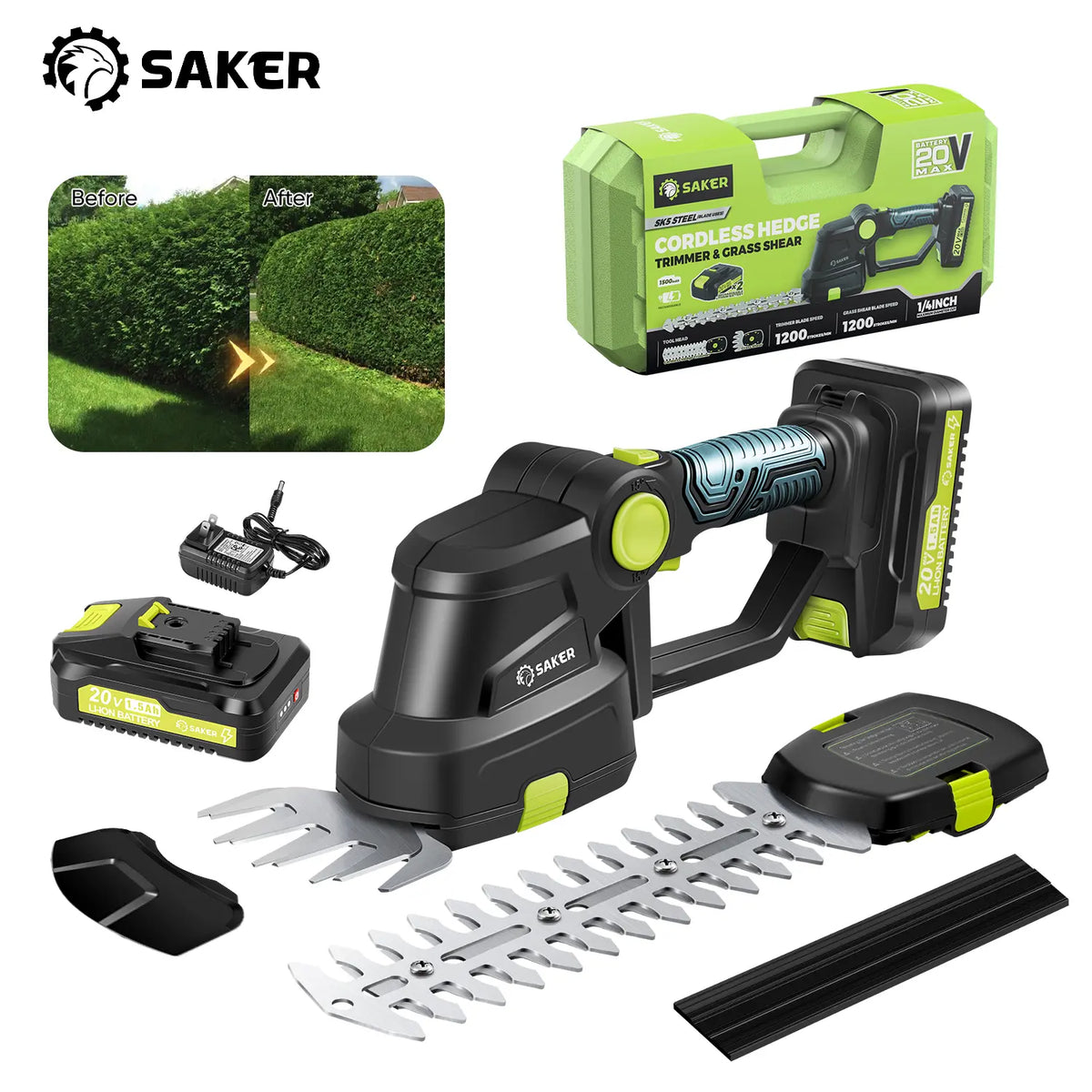 SAKER 20V Cordless Hedge Trimmer and Lawn Mower Set